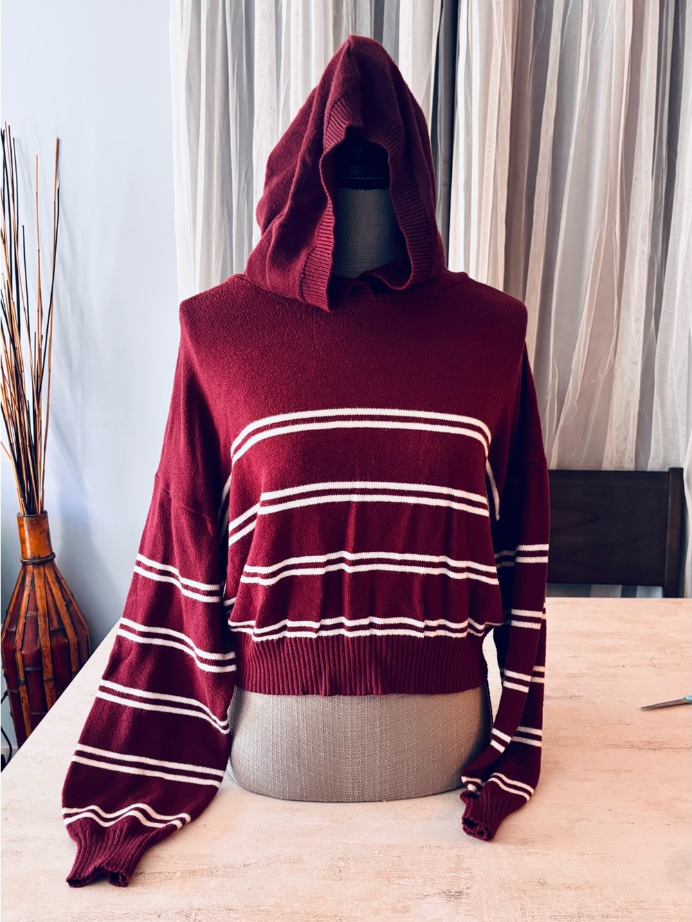 Aeropostale Maroon Hoodie Sweater with White Stripes